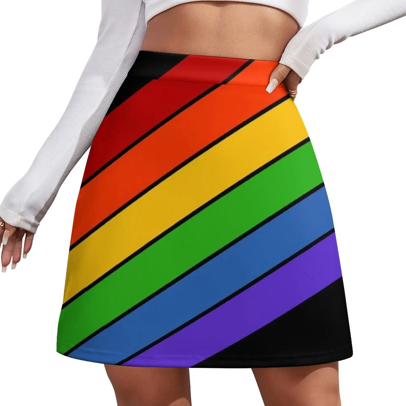 Diagonal Rainbow Stripe Mini Skirt women's stylish skirts cosplay