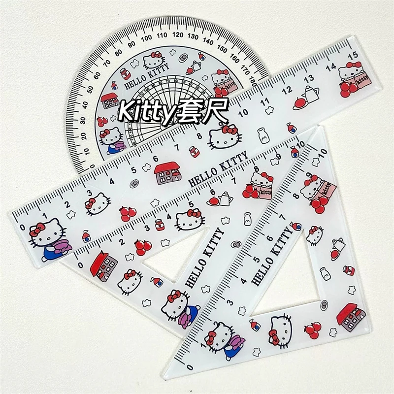 4pcs/Set Cute Cartoon Hellokitty Kuromi Acrylic Student Ruler Set Kawaii Cinnamoroll Children's Drawing Stationery Supplies