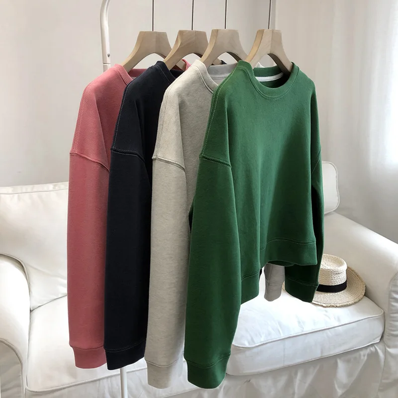 

Short round neck open stitch sweater for women loose pullover small size tall and thin student casual long sleeve jacket top