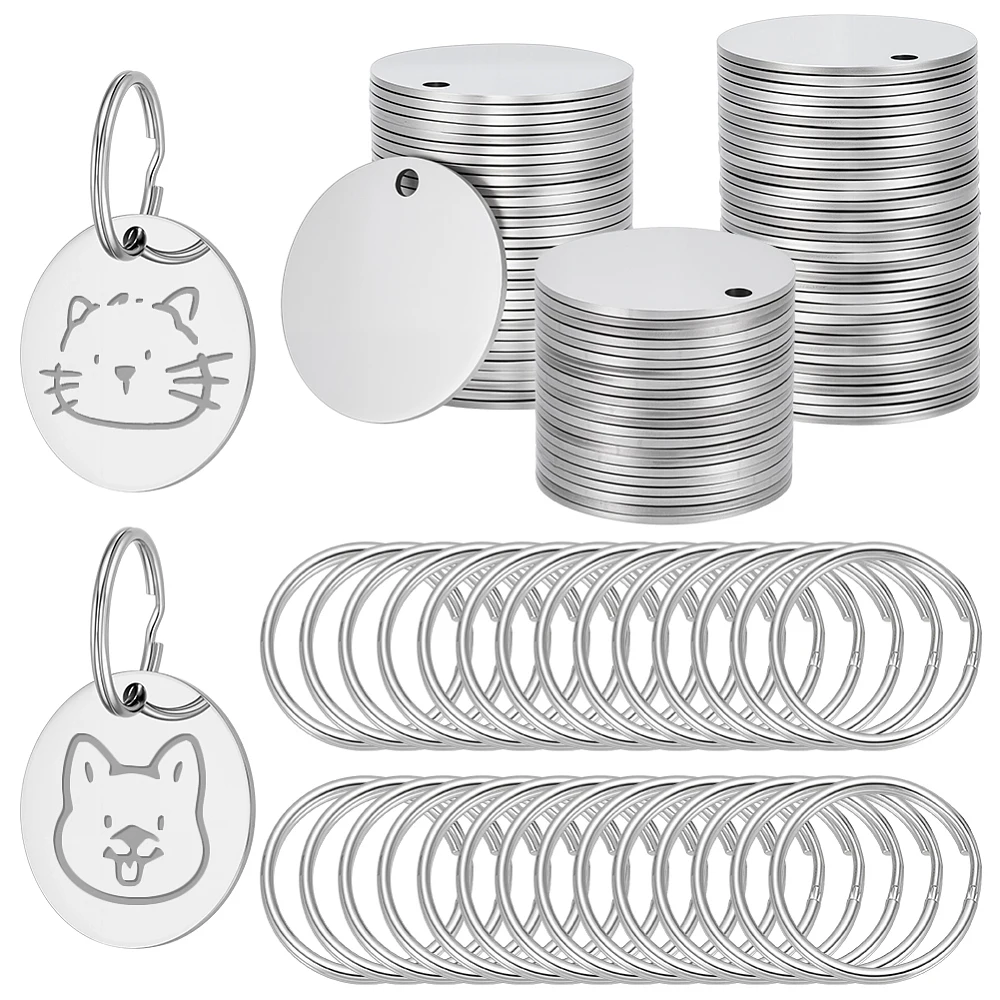 100pcs-metal-stamping-blanks-flat-round-stainless-steel-blank-with-key-rings-blank-dog-tags-with-hole-for-engraving-earring