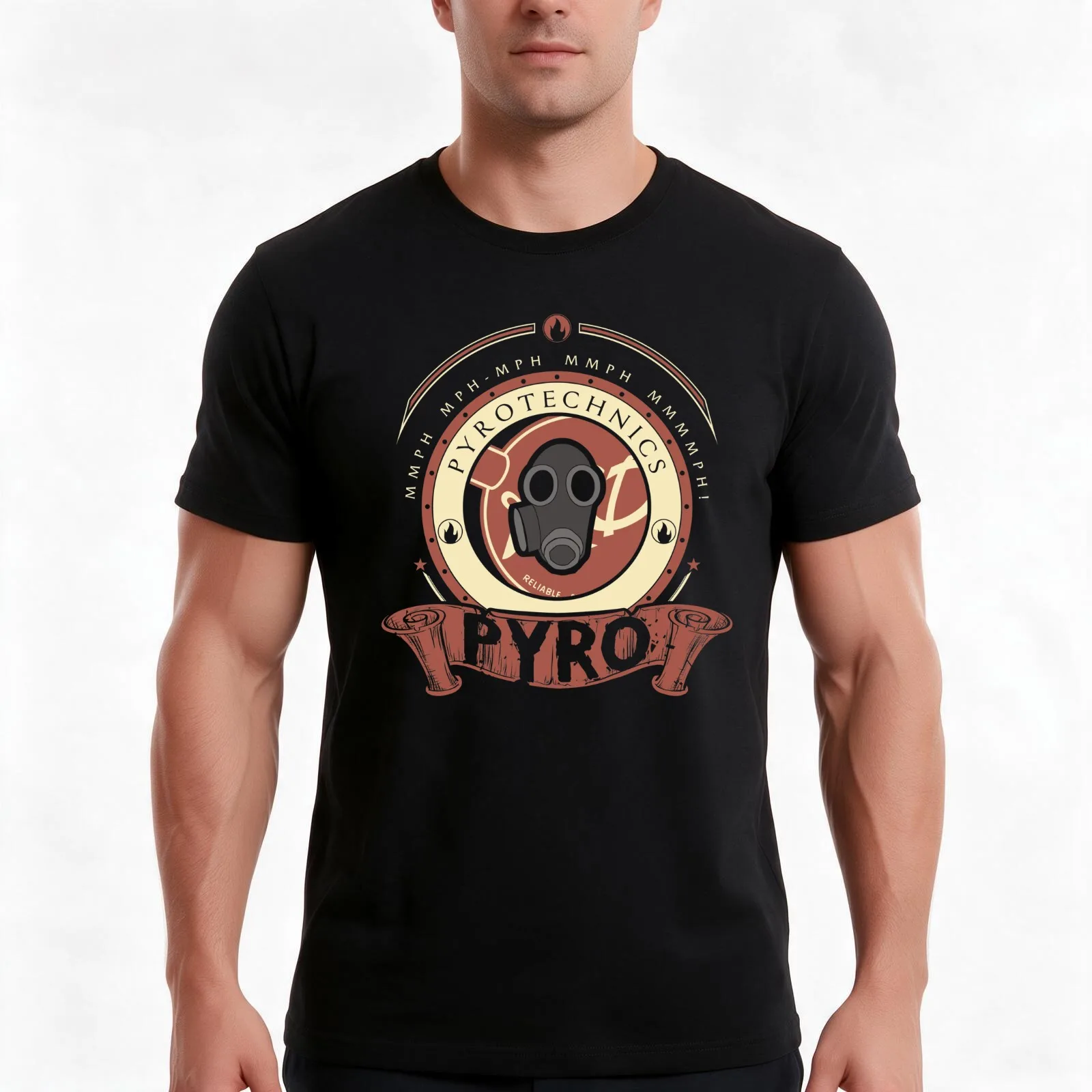 Pyro - Red Team T-Shirt, Summer Casual Cotton Tee, Oversized Streetwear Tops, Vintage Graphic Print, Loose Fit Short Sleeve