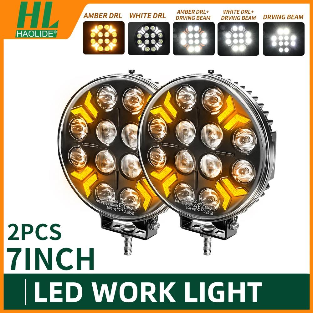 HAOLIDE 7 inch ronde spot floodlight bar met hoog/laag licht DRL LED werk- en rijlamp voor vrachtwagen, jeep, off-road, SUV, UTV, ATV, mistlampen
