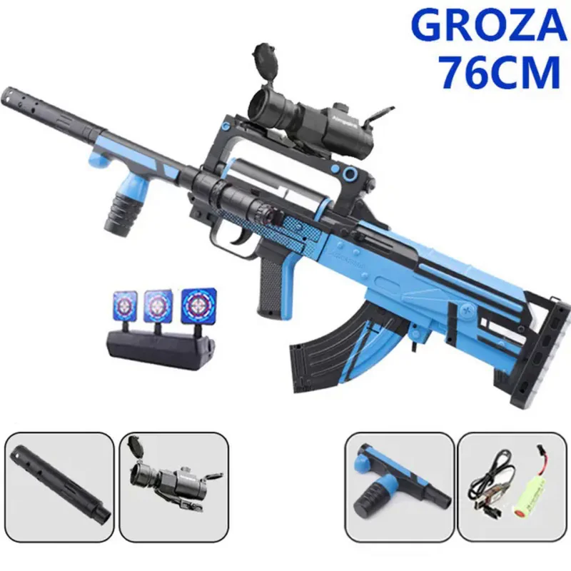 GROZA Gel Gun Kid Soft Bullets Toy Gun Automatic Gun Splatter Ball Blasting Gun Electric Shooting Toy Adults CS Fake Gun Toy