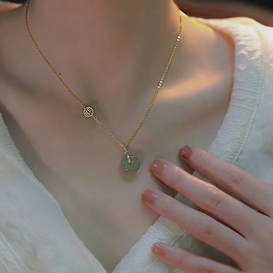 925 Sterling Silver Color Hetian Jade Necklace for Women Fashion Peace Ｈappine Jewelry Gift Dropshipping Wholesale