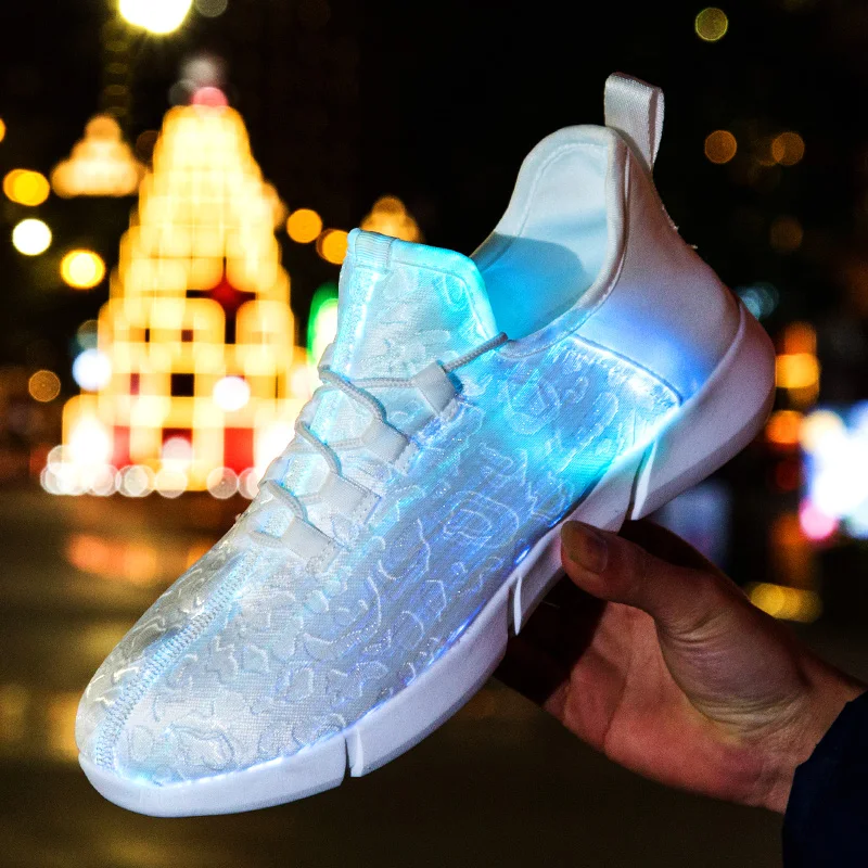 New Year Gift Led Shoes Light For Boys And Girls Light Up Sneakers Usb Recharging Fiber Optic Cloth Glowing Led Flashing