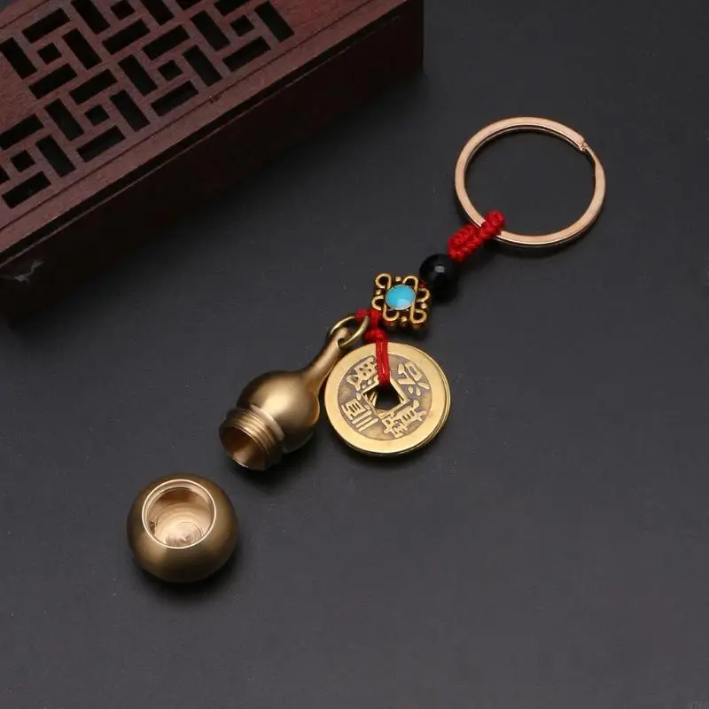 M76B Brass Calabash Pendant Keyring Lucky Gourd Wu Lou for Key Chain with Feng Shui C