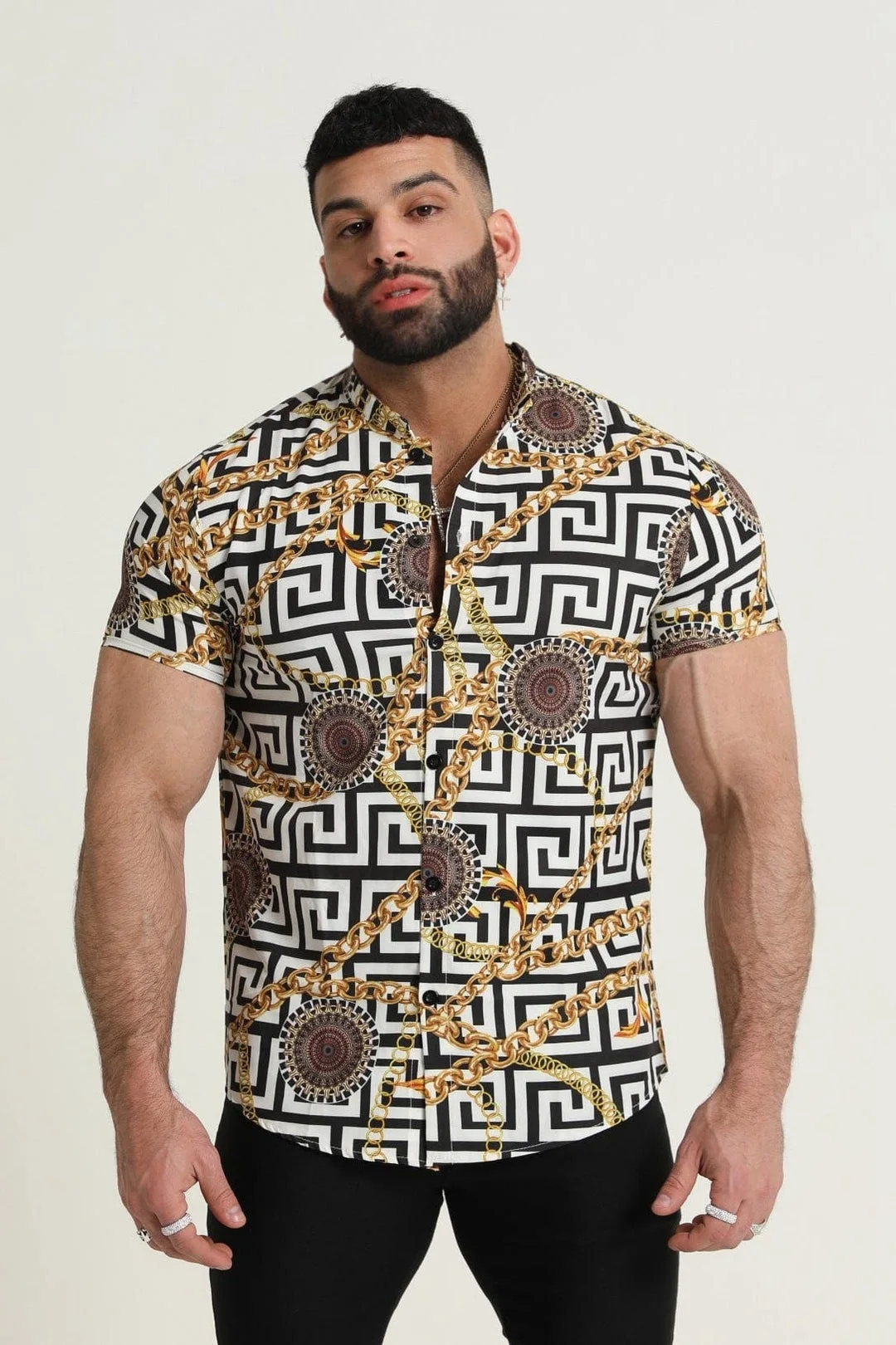 2023 summer new men's casual geometric 3D printed lapel short-sleeved shirt top Hawaiian style fashion thin shirt for men