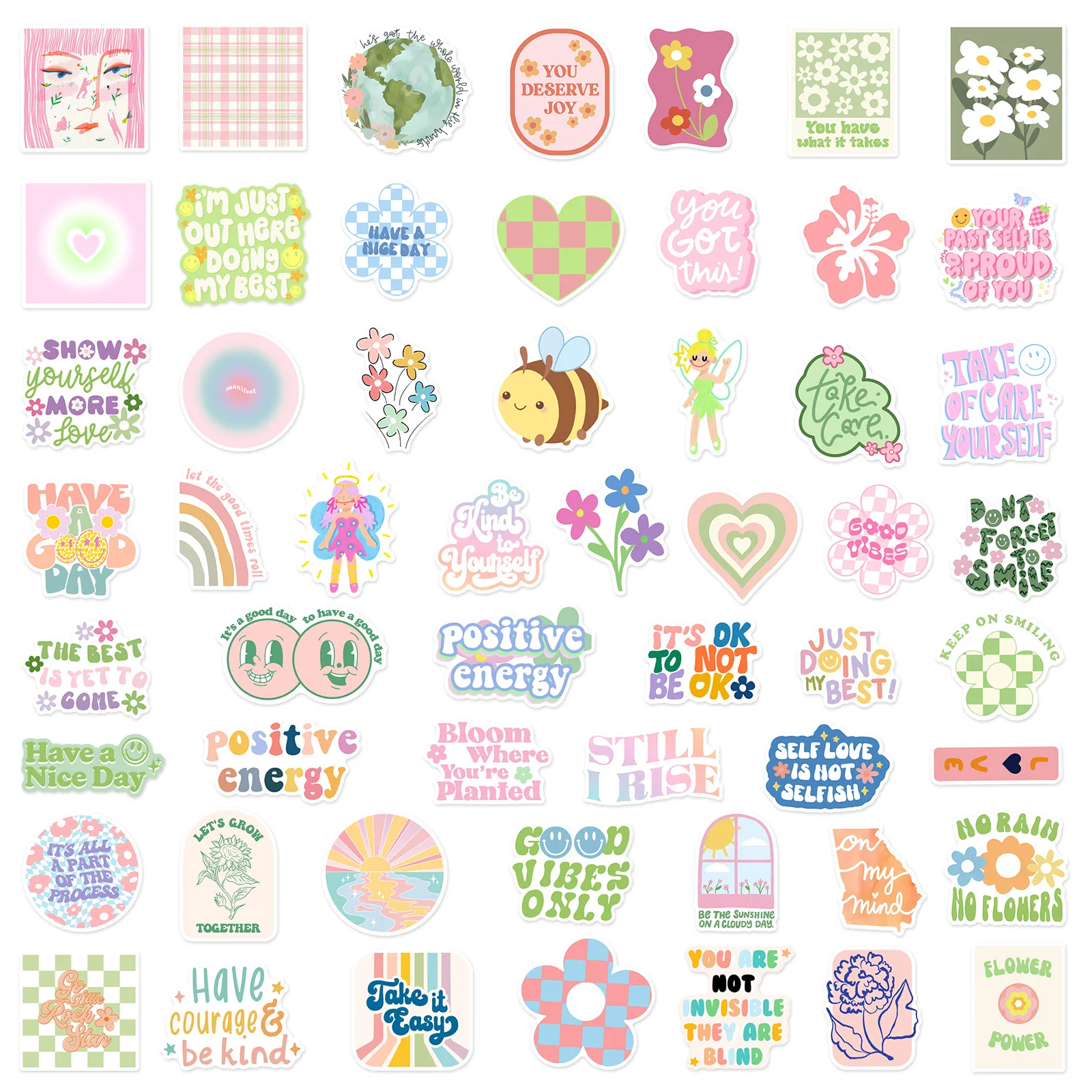 50/100PCS Small Fresh Danish Pink Graffiti Stickers for Luggage, Water Cups Phone Guitar Speakers Waterproof PVC Sticke