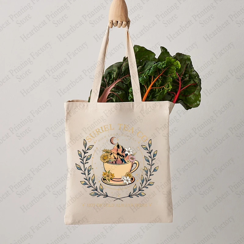 Suriel Tea Co Pattern Tote Bag Canvas Book Lover borsa a tracolla per il viaggio quotidiano borsa per la spesa riutilizzabile da donna