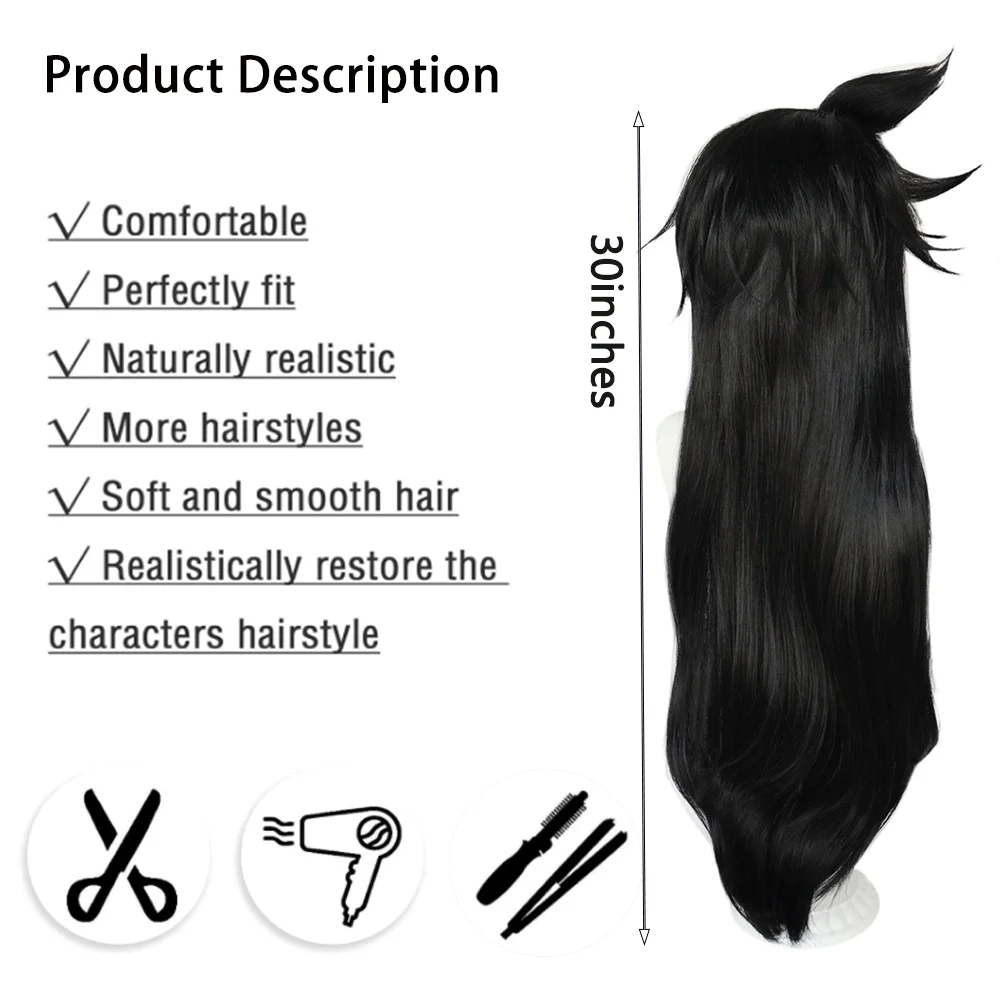عالية الجودة أنيمي ران موري تأثيري الشعر الاصطناعية 30 بوصة أسود طويل الشعر مرحلة الأداء اليومي المعرض الهزلي شعر مستعار للحفلات