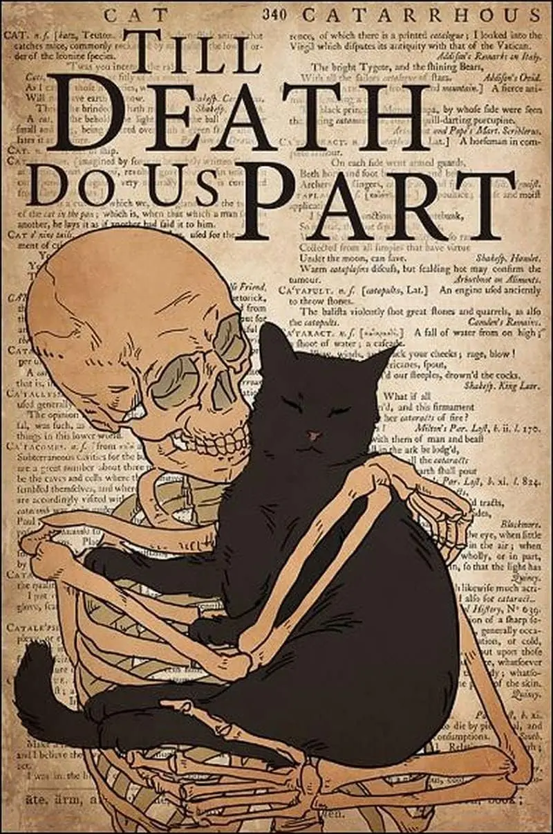 Tin Sign Vintage Wall Poster Cat Signs Skeleton Till Death Do Us Part Love Skull Black Artwork Lov