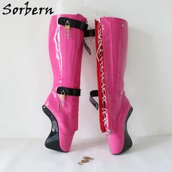 Sorbern Hot Pink Ballet Boots Unisex Knee High With 4 Locks Straps Fetish Hoof Shoes Lockable Zipper Bdsm Shoe Custom Wide Fit