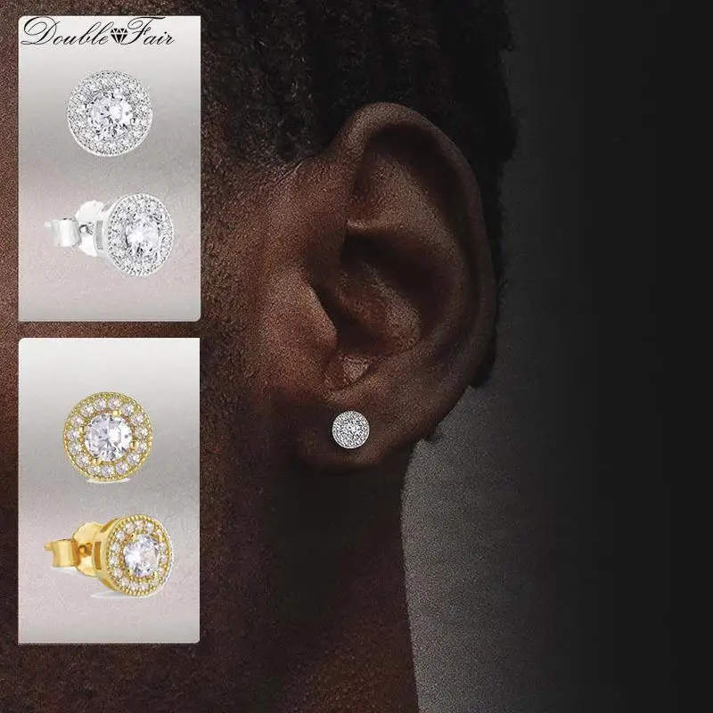 Round Iced Out Stud Earring for Men Simple Piercing Hip Hop Rapper's Accessories Zircon Men's Hippie Earing Fashion Jewelry E149