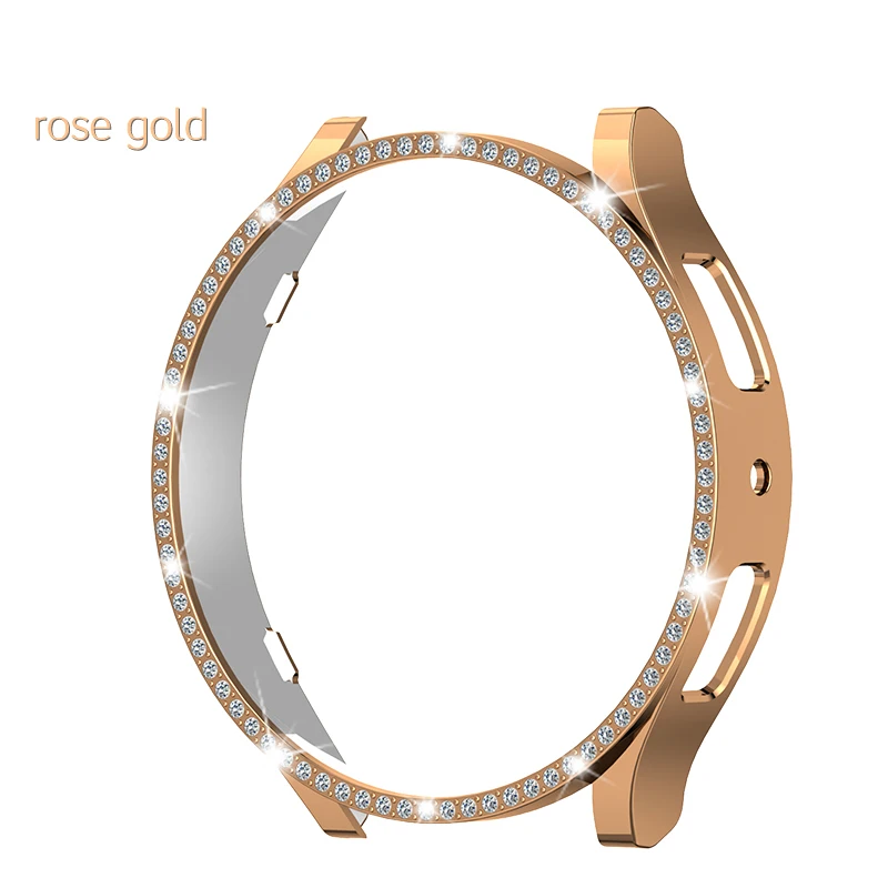 Bling diamante caso para samsung galaxy watch 6 40mm 44mm única fileira pc pára-choques sem filme de tela para galaxy watch 6 capa acessórios