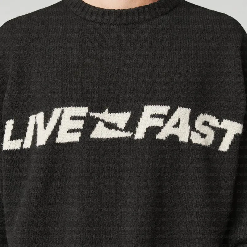 

Loose casual personalized design letter jacquard trendy brand knitted top pullover sweater