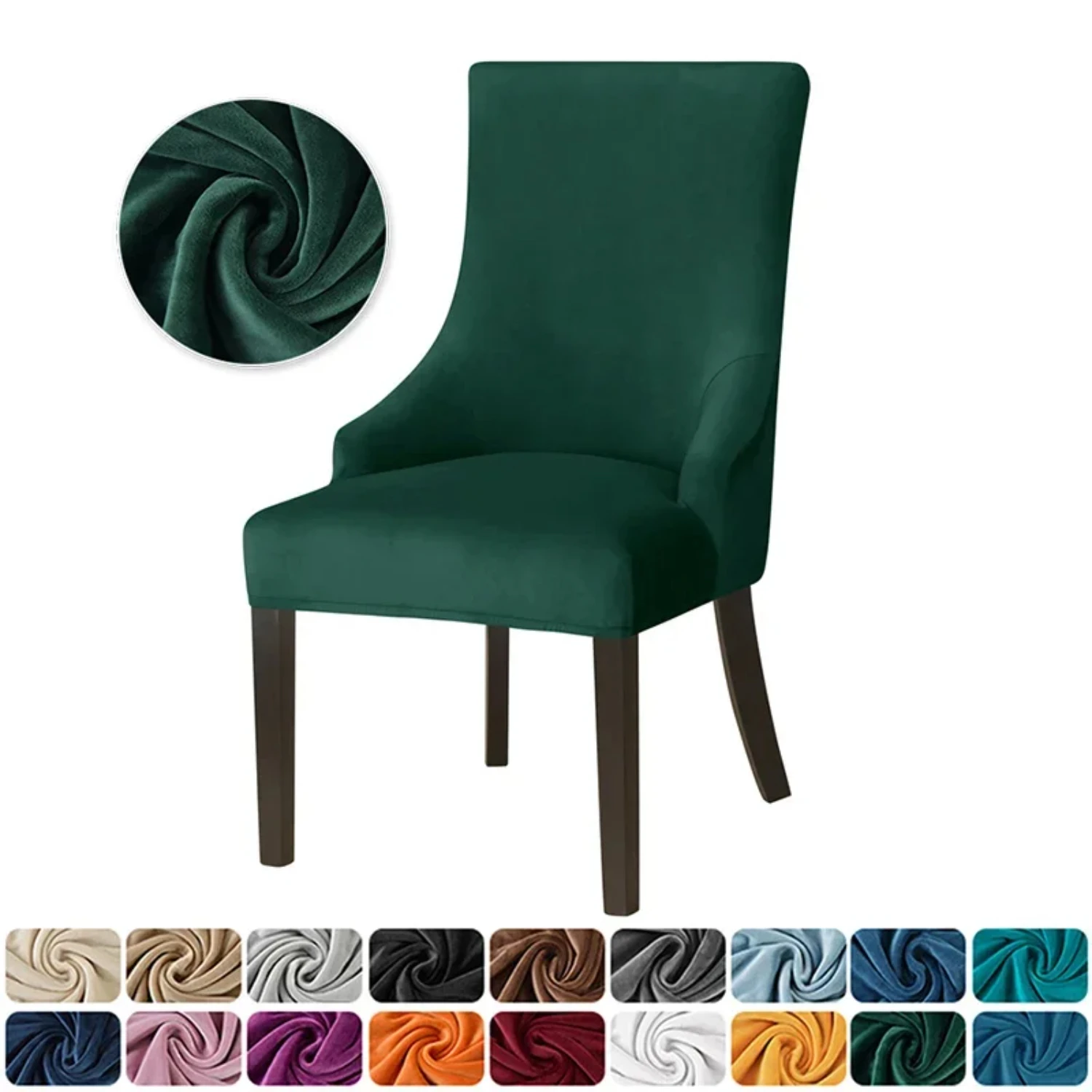 Elegant and Luxurious Solid Velvet Dining Chair Cover with High Back, Soft Fabric and Elastic Design, Perfect for Wingback and S