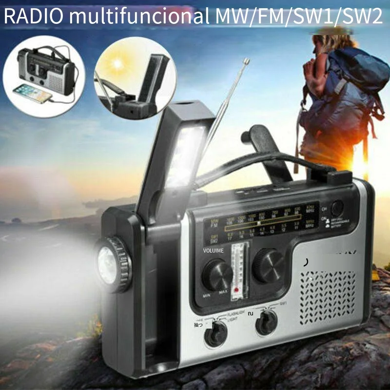 

Portable Solar Hand Crank Weather Radio With Flashlight & LED Reading Light ABS 24.2*13.8*6.2CM Hand Rocked Electricity Radio