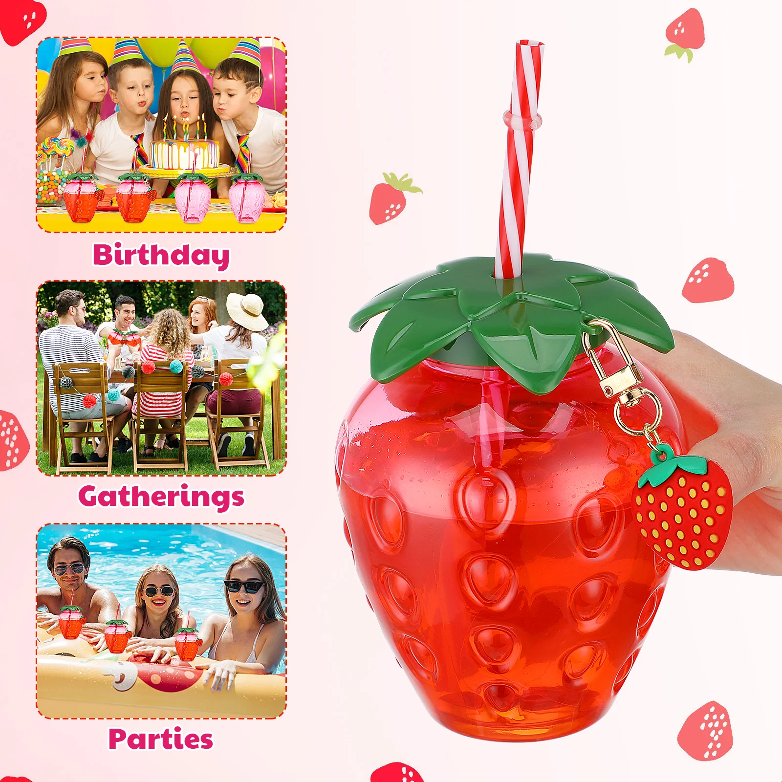 

4pcs Girls Fruit Straw Cups Transparent Adorable Strawberry Cups Hawaiian Party Creative Student Drinking Cup Kitchenware