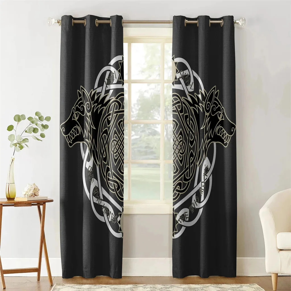 

3D Viking Wolf Totem Religion Symbol Black Curtains Living room Kitchen Kids room Bedroom Window Decorative Curtains