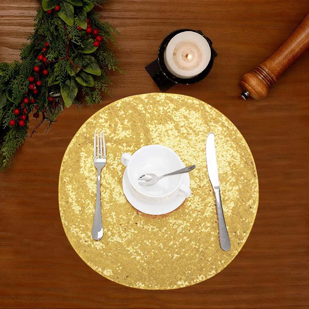 4pcs/lot Sequin Table Placemats Round 38cm Sparkle Table Placemats for Party Wedding Dining Restaurant Table Mat Decoration