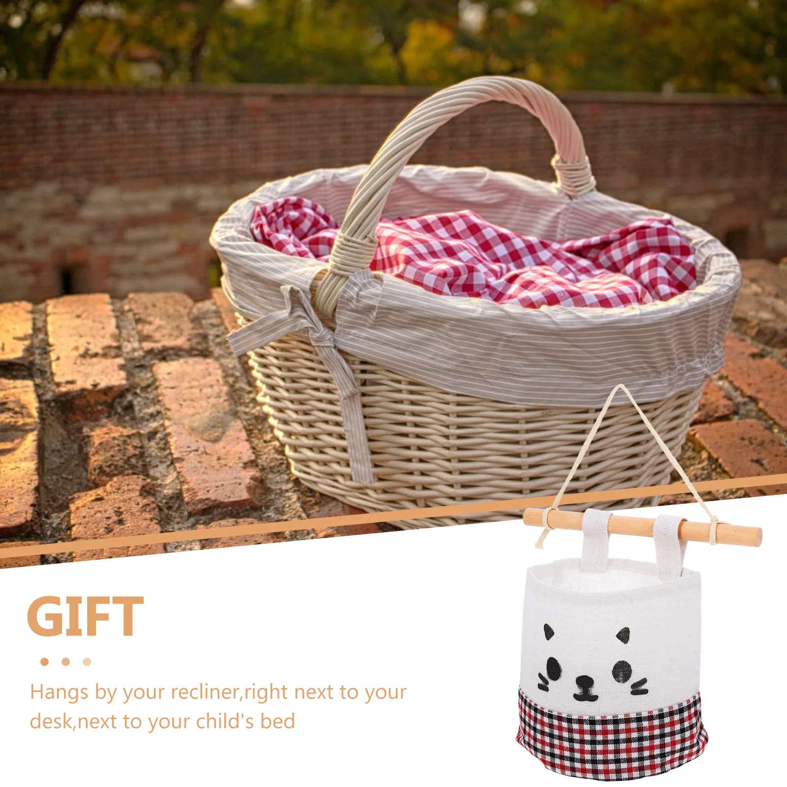 

Hanging Storage Bag Organizer Wall Mount Door Closet Pockets Holds Remotes Keys Mail Chargers Red Color Easy Install Wood Bar