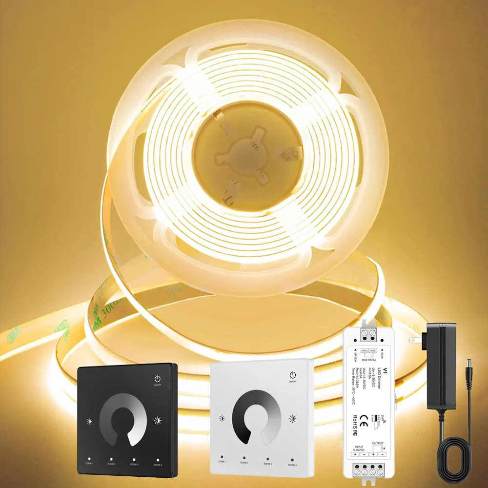 5m-10m-cob-ledストリップライト-24v-暖白色-自然調光可能-フレキシブル-キャビネット-室内照明装飾-3000k-4000k-6000k-24g-rfタッチリモコン