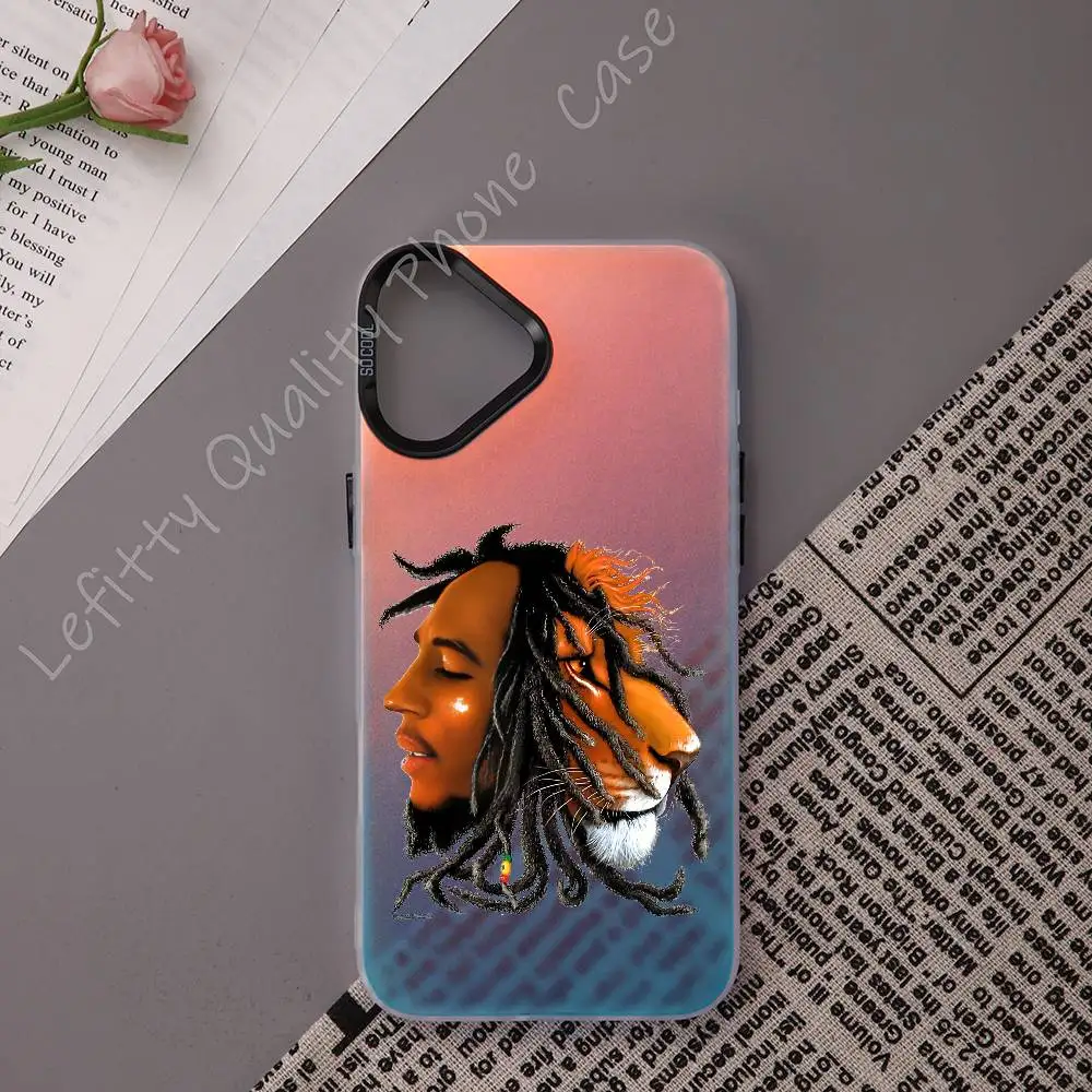 

Jamaica Bob M-Marley Lion Phone Case For IPhone 16 15 14 13 12 11 Pro Max Matte Aurora Multicolor Laser Metallic Gradient Funda