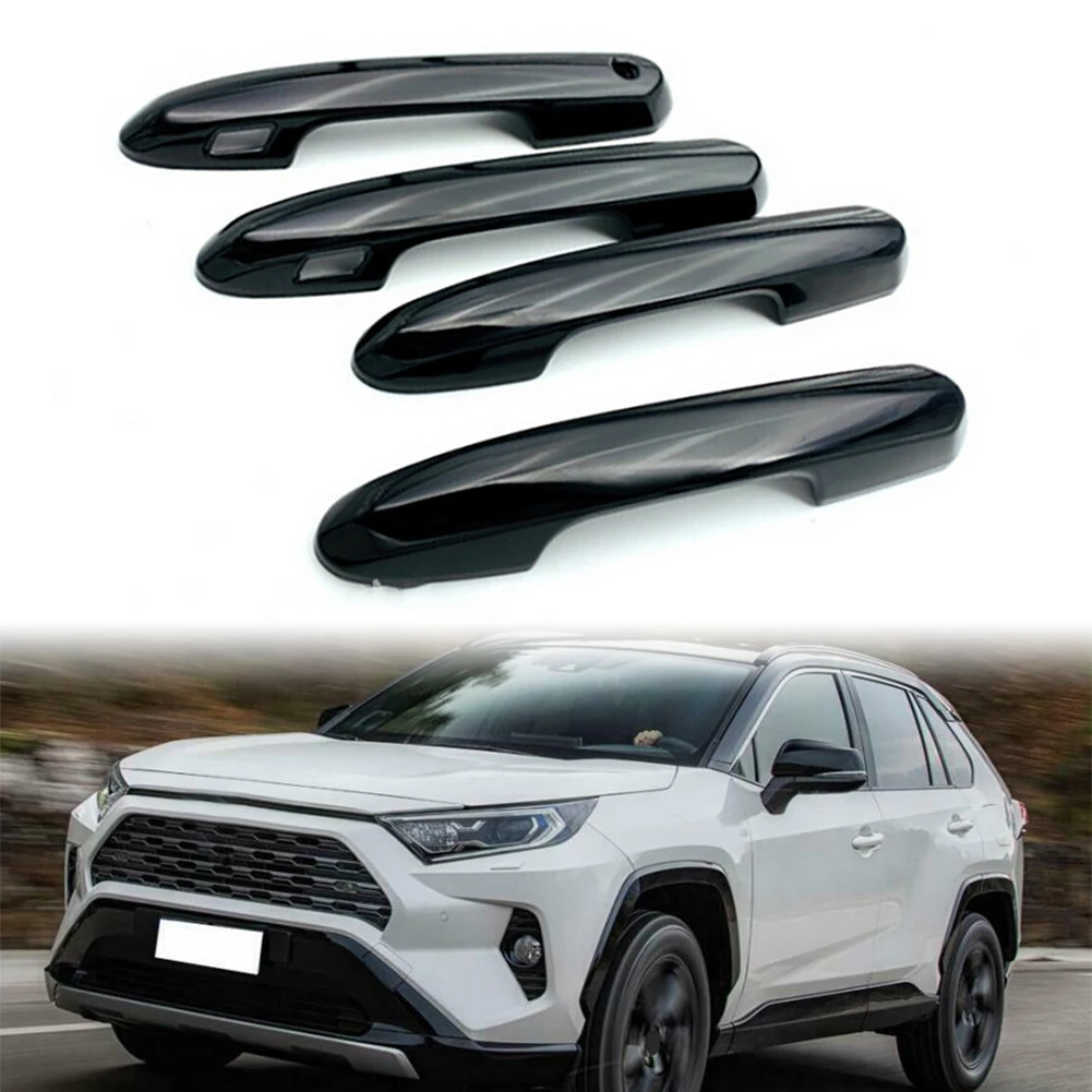 4Pcs/Set Car Door Handles Cover Trim Front Rear Left Right Decoration For Toyota RAV4 2019 2020 RAV 4 ABS Plastic Black