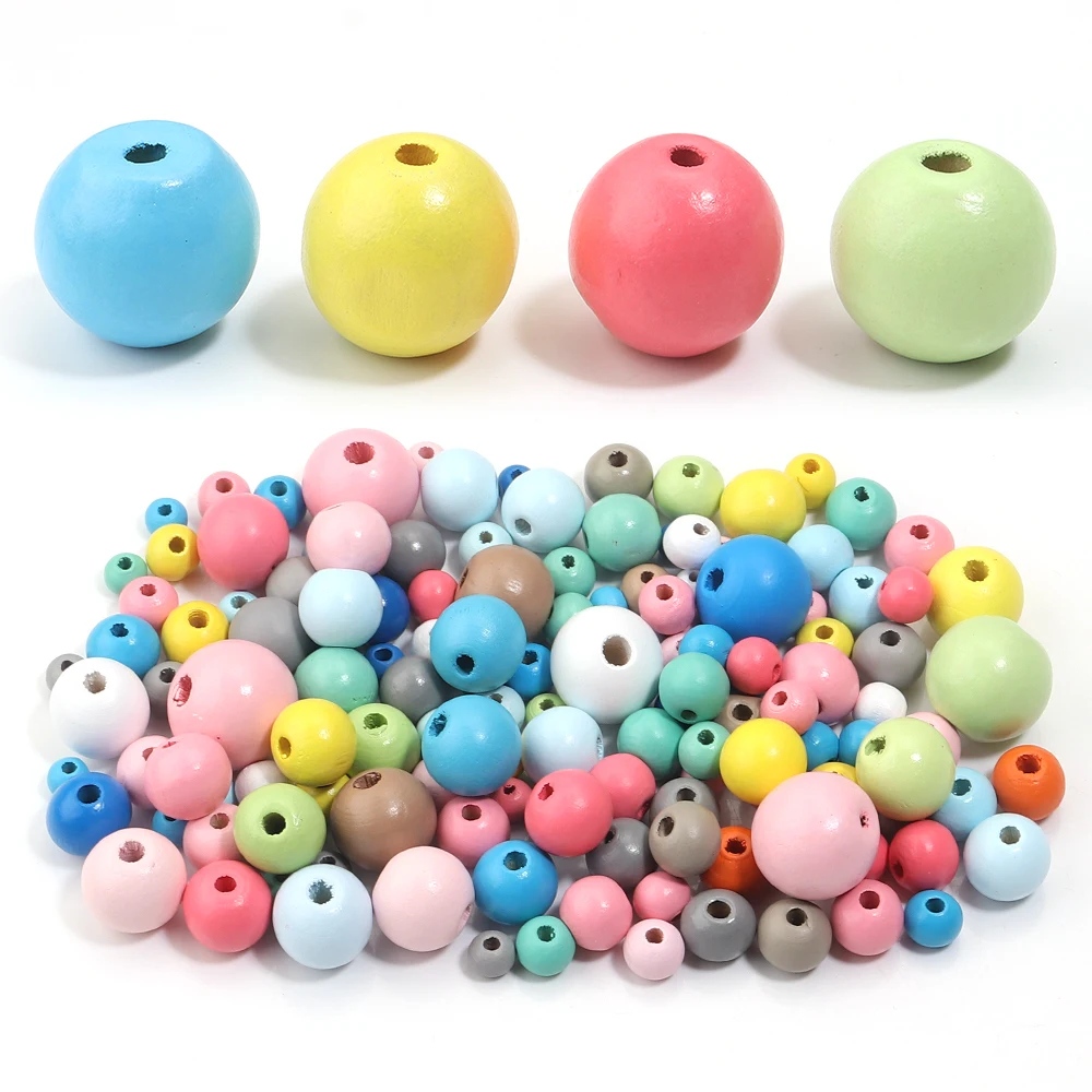 10-100 Stück/Lot 6-30mm Natürliche Holzperlen Bunte Runde Holz-Abstandsperlen für Schmuckherstellung DIY Armband Zubehör – Detail 6