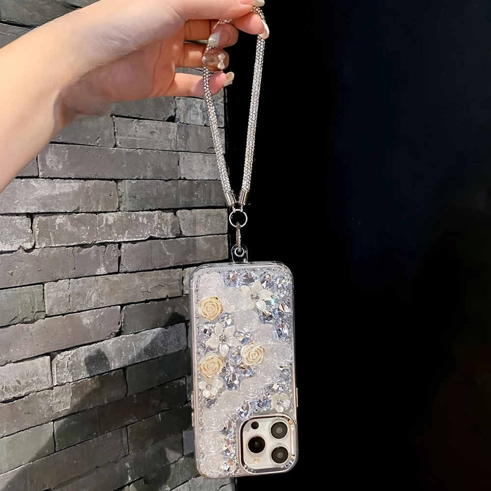 Con cordino di lusso 3D camelia strass Bling cassa del telefono per XiaoMi RedMi Note 14 Pro Plus 14S 13 12 Turbo 4G 5G copertura