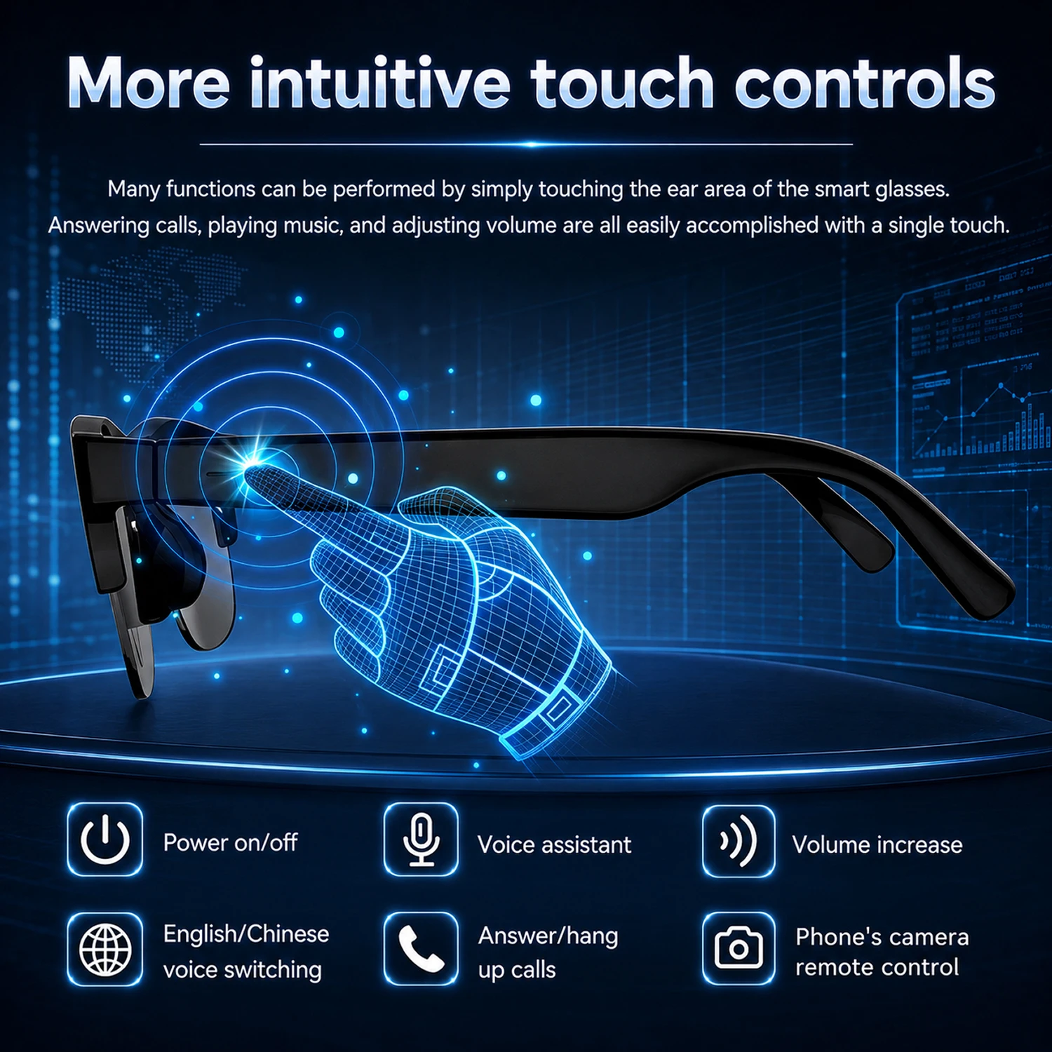 Smart Glasses Hands-Free Calling AI Chat Logging Music Playback Bluetooth Sunglasses for Men Touch Control Selfie Anti Glare - Image 6