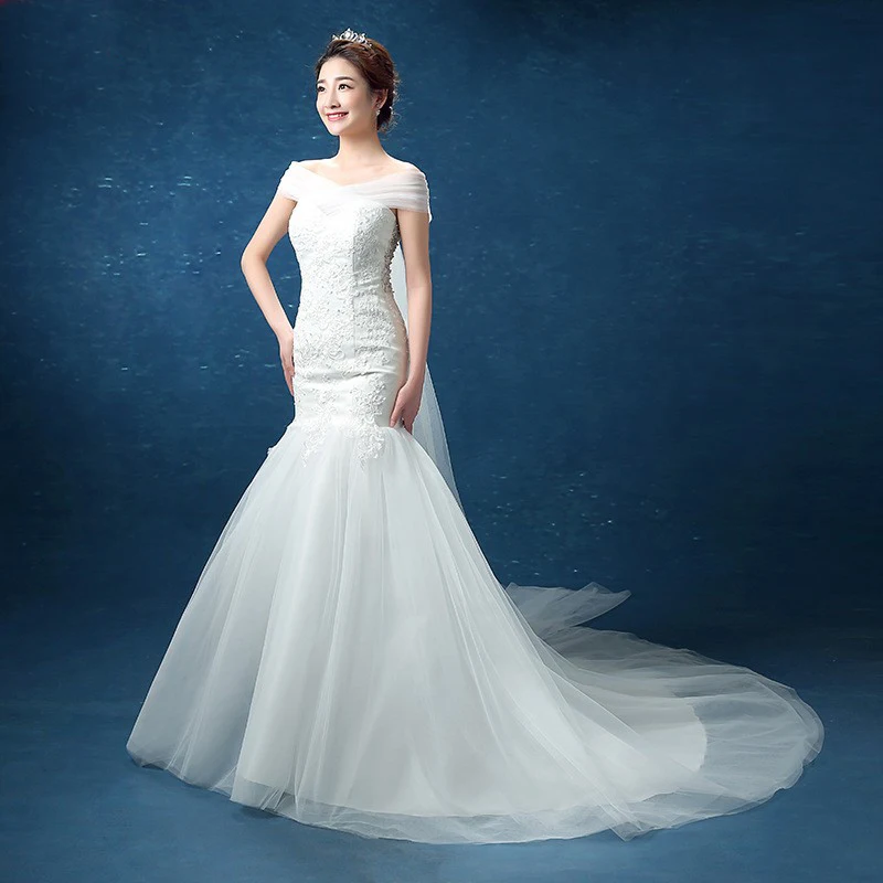

Customized Elegant Off Shoulder wedding dresses for women mermaid wedding gown marriage white bridal dress vestidos de novia