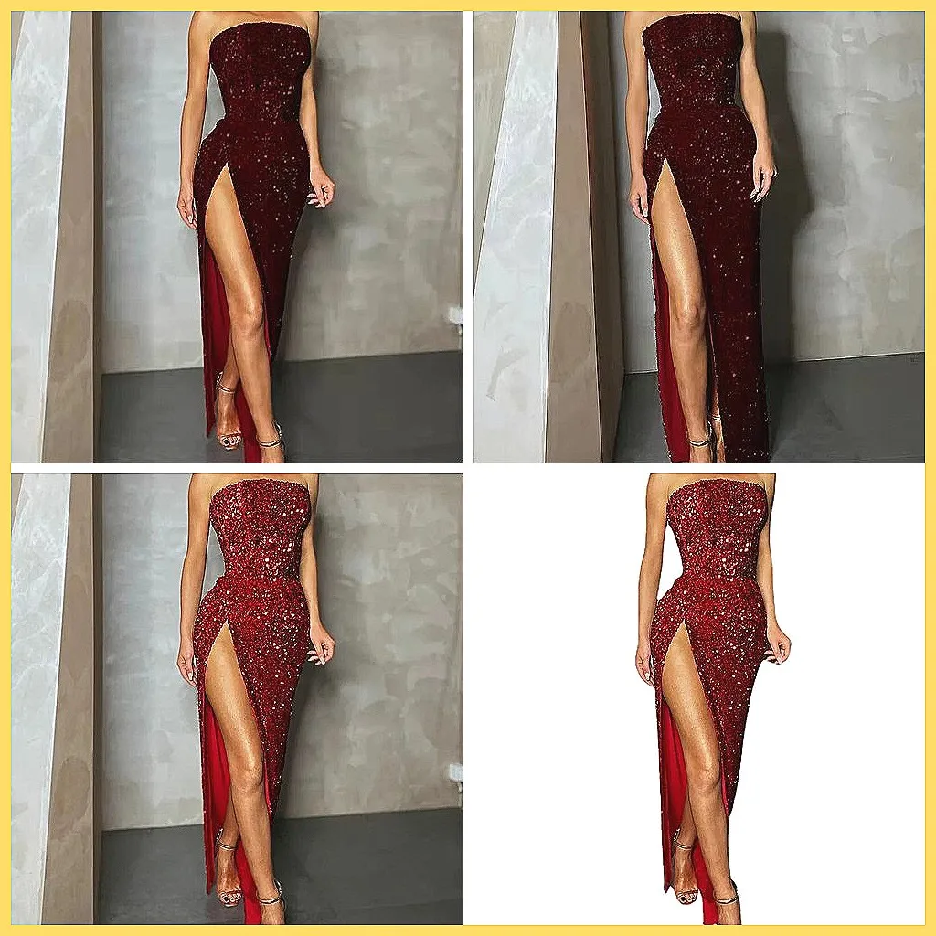 

Sparkling Sequin Bodycon Dress for Women, Backless Strapless Party Evening Maxi Dress