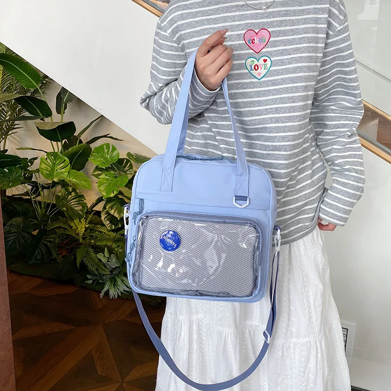 Japanese High School Girls Crossbody Bags Nylon Teenage Student Tote Book Bag Transparent Women Handbags JK Kawaii Shoulder Bag