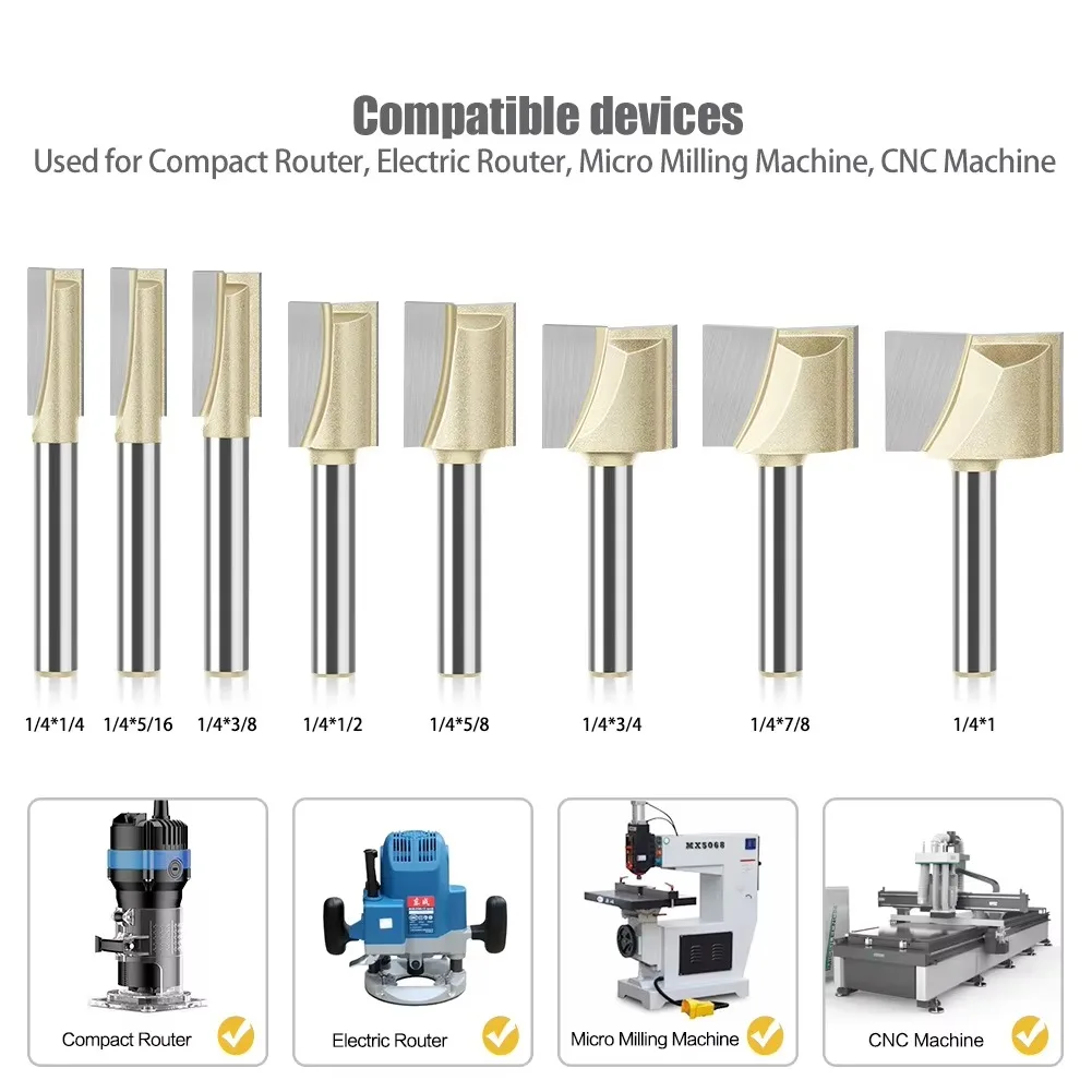 Professional 1/4′′ Shank 1/2′′ Shank Slotting Cutter Router Carpentry Tool Set Fresa,Milling Cutter Cleaning Bottom Bit for Wood