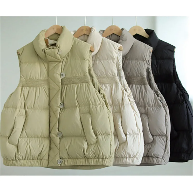 Warm Thicken White Duck Down Vest Coat Women Down Vest Jakcet Autumn Winter Ladies Stand Collar Sleeveless Oversize Waistcoat