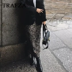 TRAFZA 2024 Autumn Winter Women Vintage Satin Leopard Skirts Fashion Casual Elegant Chic Skirts Straight Midi Skirts