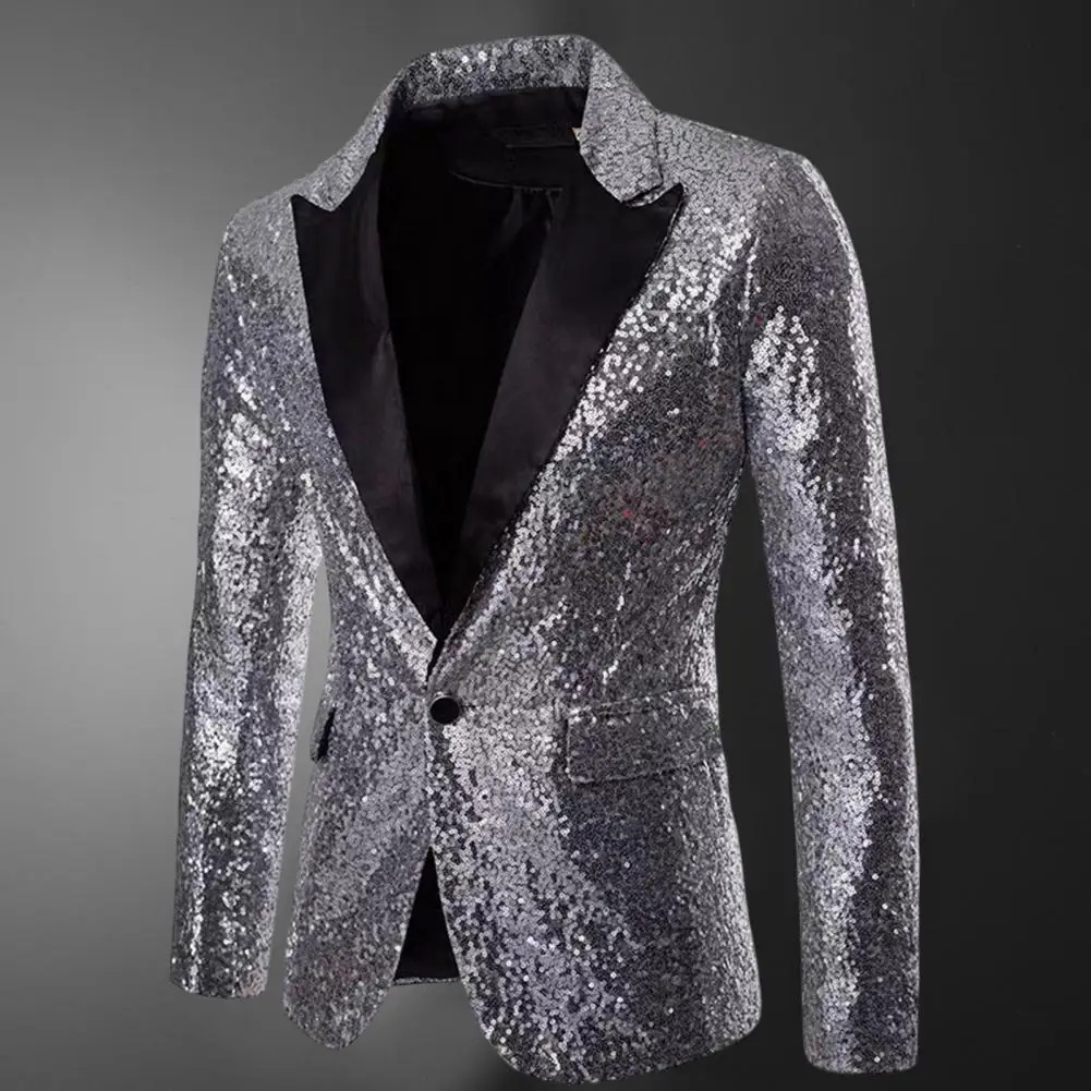 Shiny Gold Sequin Glitter Embellished Blazer Jacket Men Nightclub Prom Suit Coats Mens Costume Homme Stage Clothes For singers