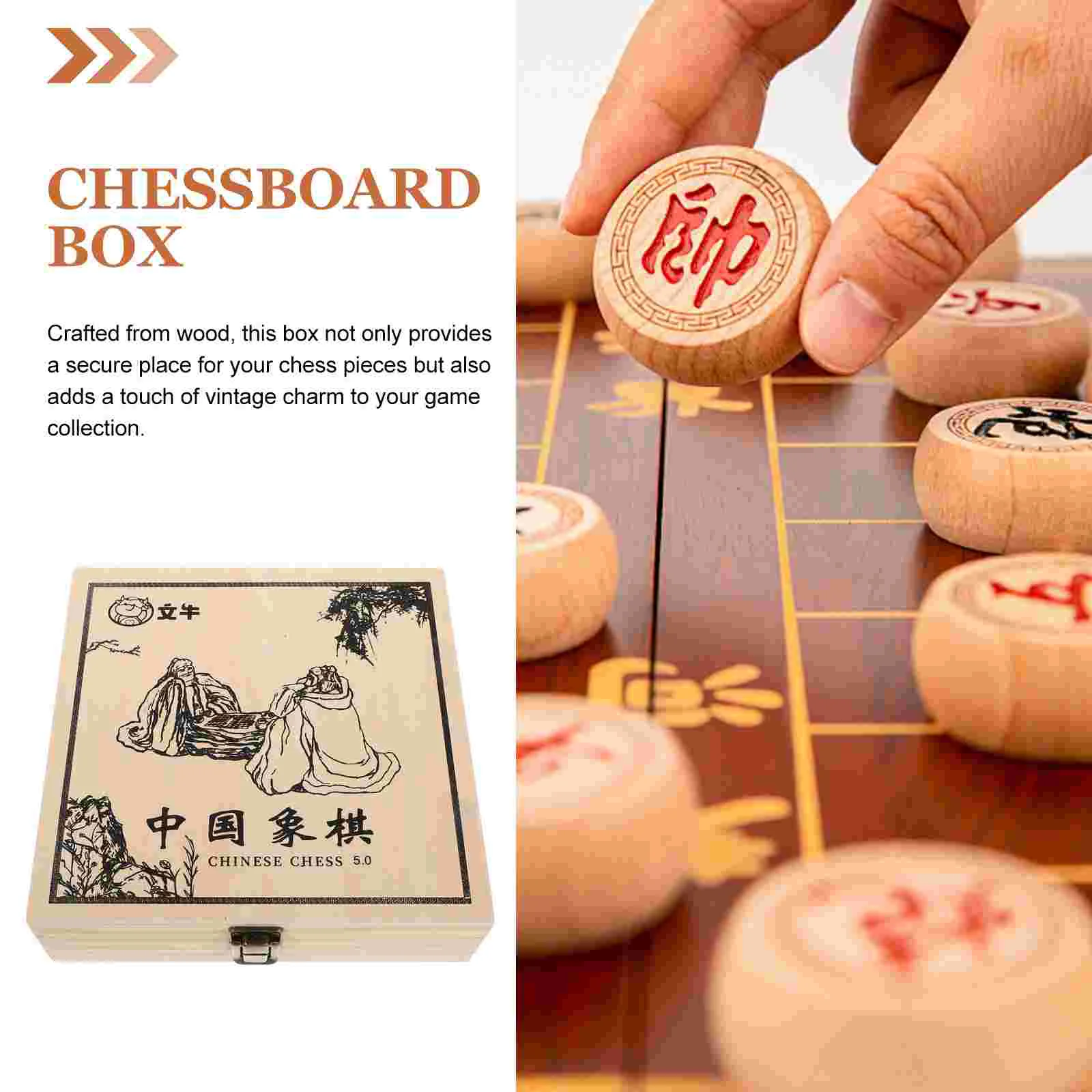 Chess Storage Box Vintage Small Chest Chinese Travel Games Tea Organizer Wooden Board Man