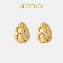 GEEZENCA 925 Sterling Silver 5A Zircon Stud Earrings For Women Cute Egg Shaped Unique Chic Small Earring Jewelry Accessory
