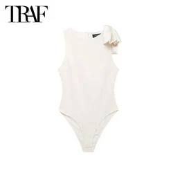 TRAF body damskie 2024 letnie seksowne eleganckie motylkowe top bez rękawów moda damska Casual plaża beżowe body dla kobiet