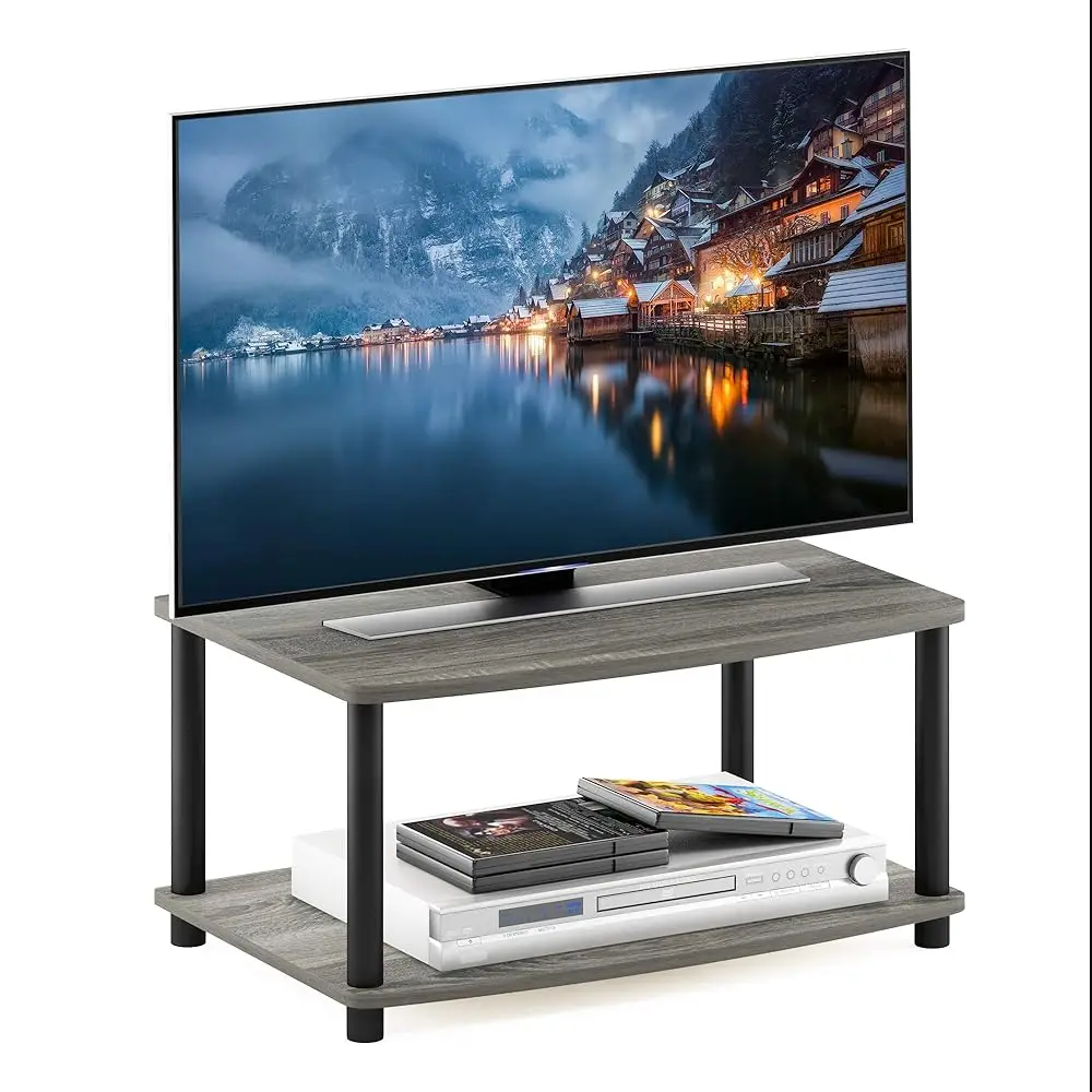 

Turn-N-Tube No Tools 2-Tier Elevated Tv Stand, French Oak Grey/Black