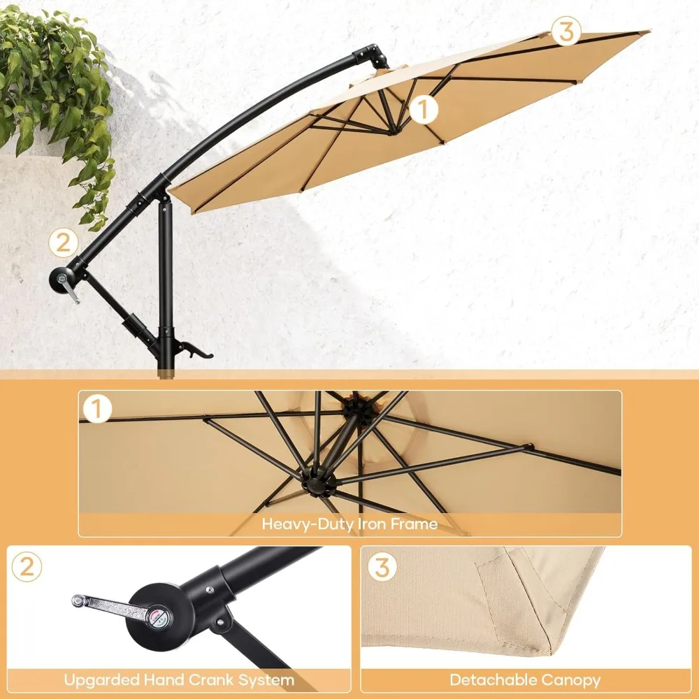 10ft Offset Patio Umbrella with Base Included, Hanging Cantilever Patio Outdoor Market Umbrella UPF50+ UV Protection.