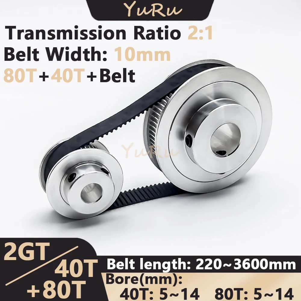 2GT 2M 40T 80Teeth GT2 Timing Pulley Belt Set Bore 5~14mm Belt Width 10mm 40T 80T Tensioning Wheel Synchronous Pulley Belt Kit