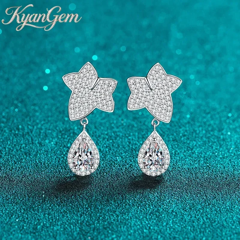 KyanGem 18K Gold Inlaid 1 Carat Maple Droplet Shaped Moissanite Earrings, Pt950 Platinum High-end Elegant Earrings Gift