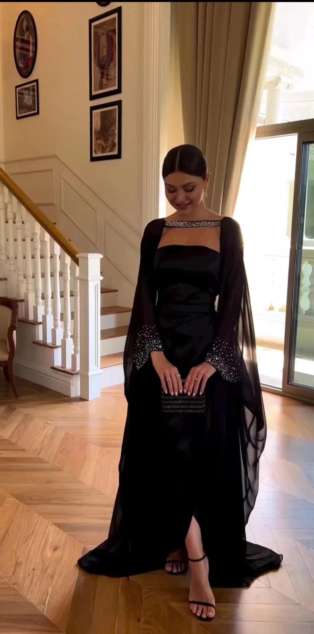 Elegant Black Evening Dresses With Shawl Strapless customized Mermaid Prom Gowns Cocktail Dress Floor-Length فساتين مناسبة رسمية