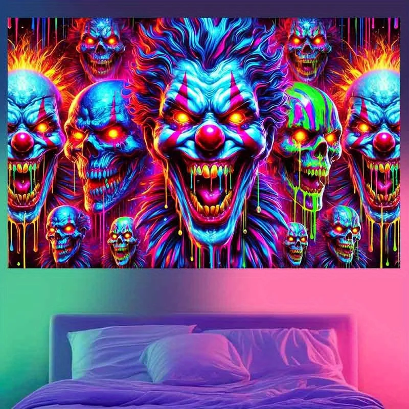 Horror Clown Tapestry, Vivid Colorful Design, Multifunctional Aesthetic Home Decor for Bedroom, Living Room, Office, Suitable fo