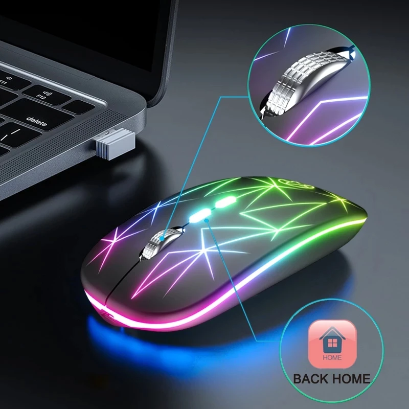 Rechargeable RGB Wireless Mouse USB 2.4Ghz Computer Mause Gamer Mouse LED Backlit Ergonomic Gaming Mice Silent For PC Laptop