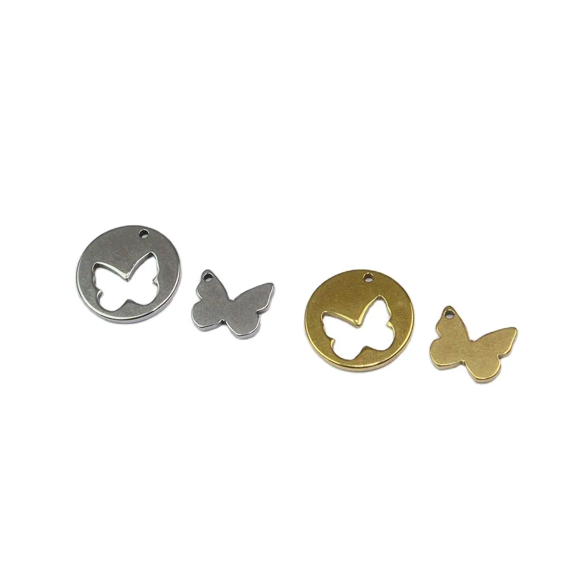 5Sets/10pcs  Wholesale Stainless Steel Butterfly Charms DIY Love Friends Mom Bracelets Vacuum Plated Colorless