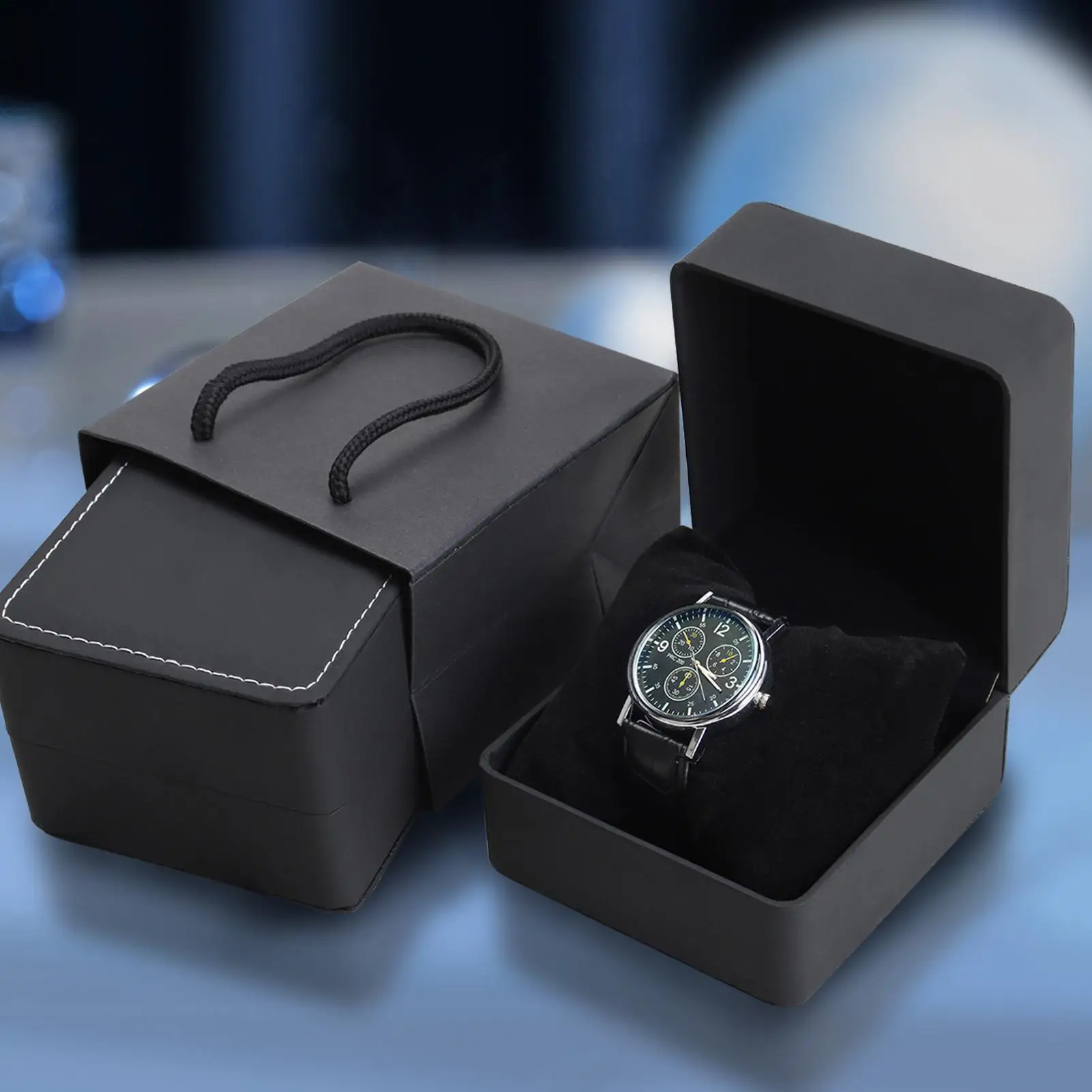 Watch Case Single Elegant PU Leather Rounded Corner Storage Portable Watch Case for Mall Jewelry Store Counter Display
